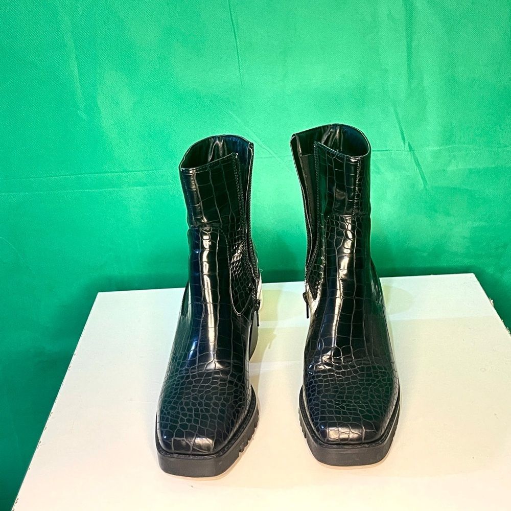 Black leather ankle boots